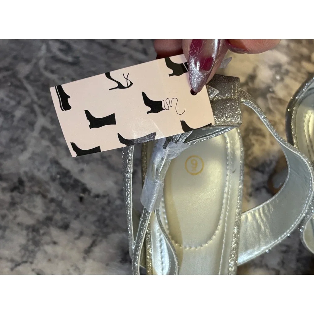 Womens‎ Silver Glitter DOrsay Ankle Strap Heels Shoes Size 9 new